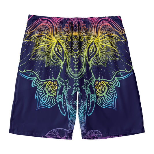 Rainbow Indian Elephant Print Men's Swim Trunks