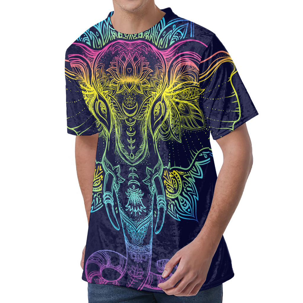 Rainbow Indian Elephant Print Men's Velvet T-Shirt