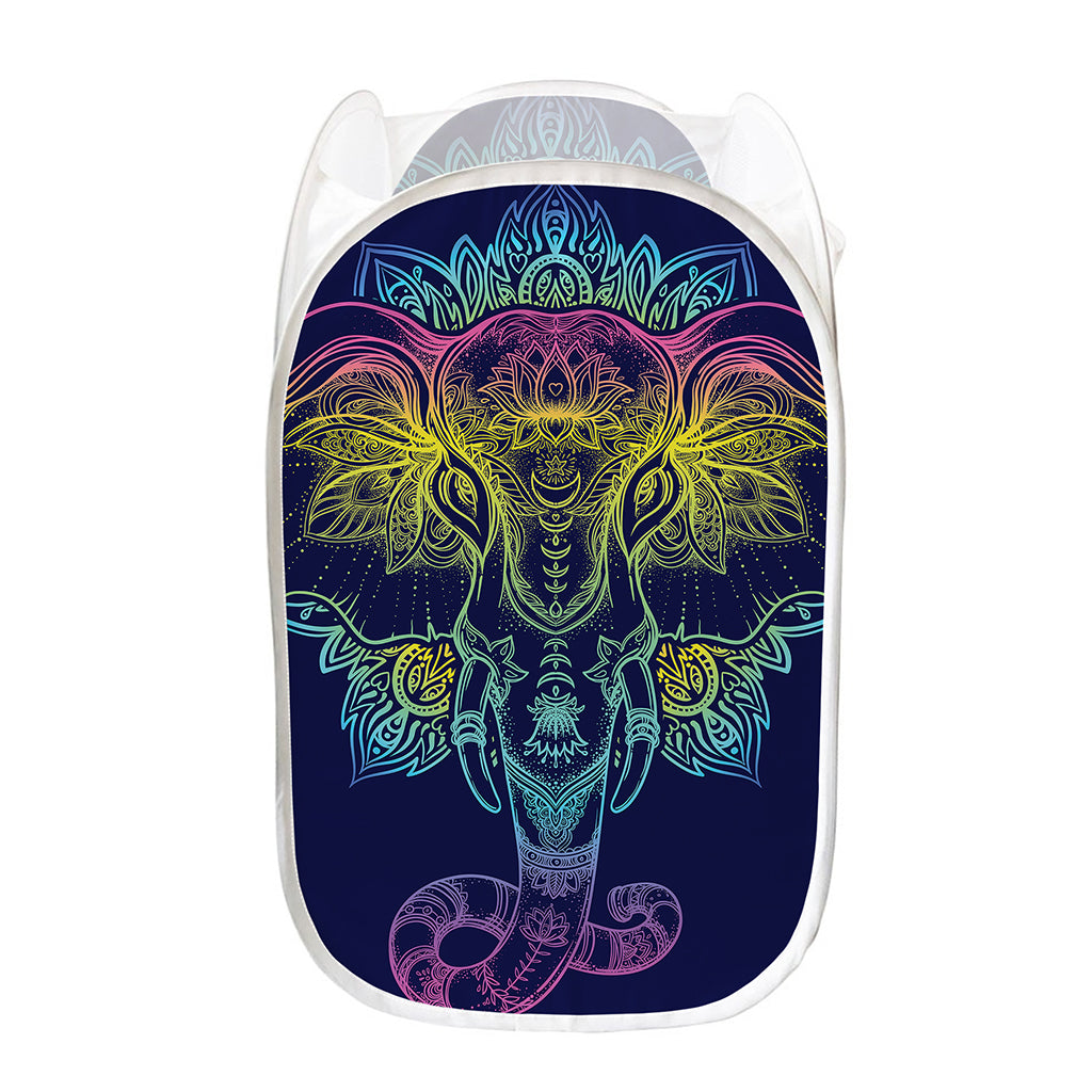 Rainbow Indian Elephant Print Mesh Laundry Hamper