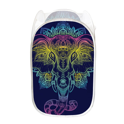 Rainbow Indian Elephant Print Mesh Laundry Hamper