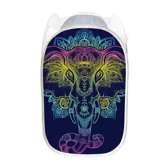 Rainbow Indian Elephant Print Mesh Laundry Hamper