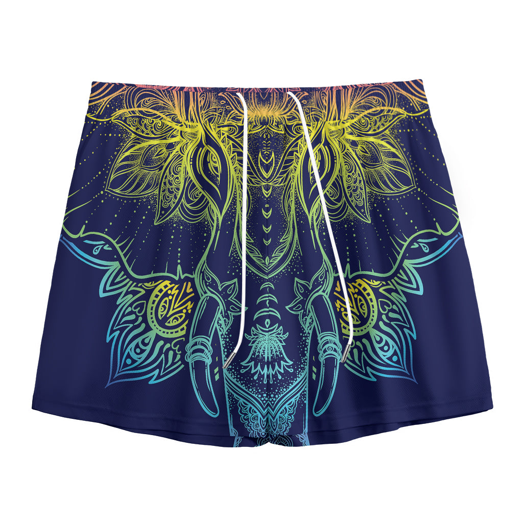 Rainbow Indian Elephant Print Mesh Shorts