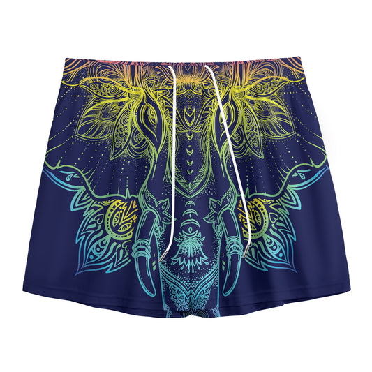 Rainbow Indian Elephant Print Mesh Shorts