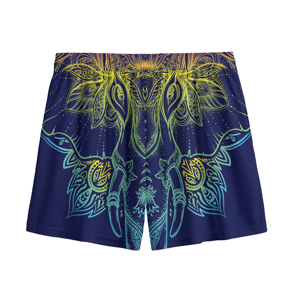 Rainbow Indian Elephant Print Mesh Shorts