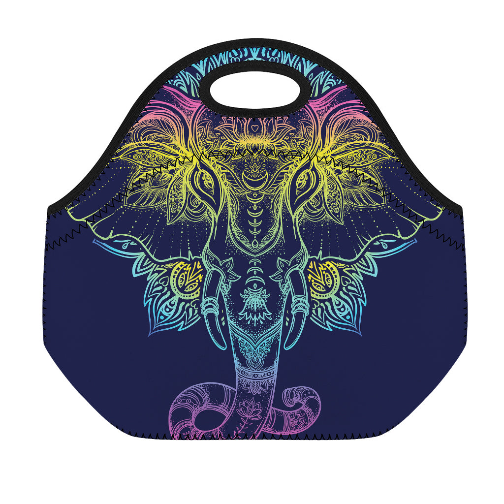 Rainbow Indian Elephant Print Neoprene Lunch Bag