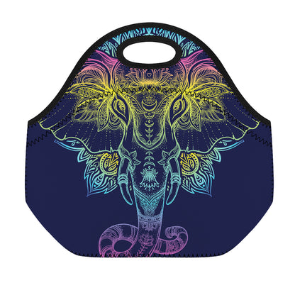 Rainbow Indian Elephant Print Neoprene Lunch Bag