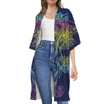 Rainbow Indian Elephant Print Open Front Beach Cover Up