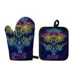 Rainbow Indian Elephant Print Oven Mitt And Pot Holder Set