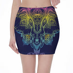 Rainbow Indian Elephant Print Pencil Mini Skirt