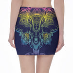 Rainbow Indian Elephant Print Pencil Mini Skirt
