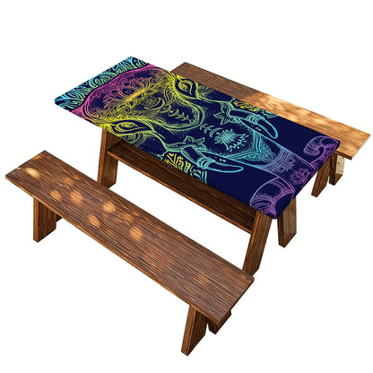 Rainbow Indian Elephant Print Picnic Table Cover