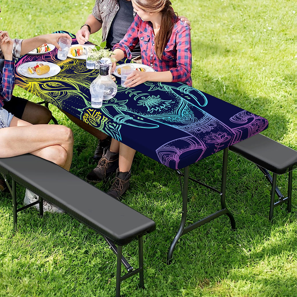 Rainbow Indian Elephant Print Picnic Table Cover