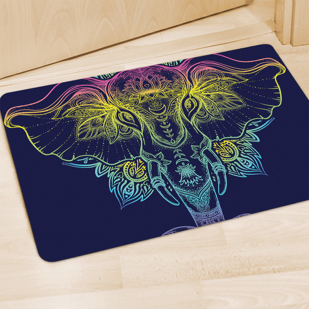 Rainbow Indian Elephant Print Polyester Doormat