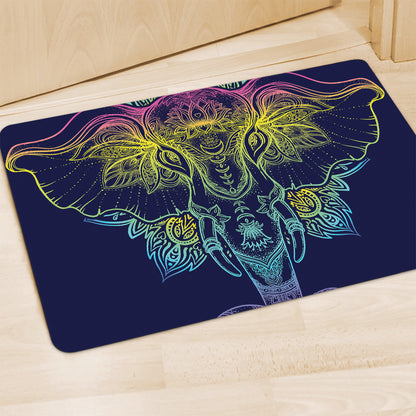 Rainbow Indian Elephant Print Polyester Doormat