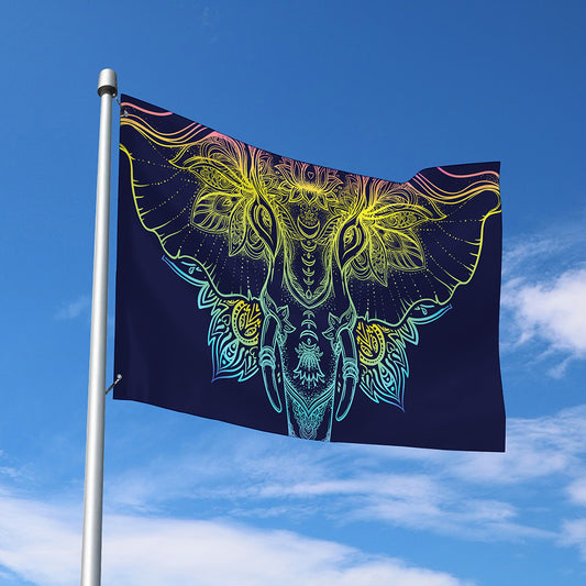 Rainbow Indian Elephant Print Polyester Flag