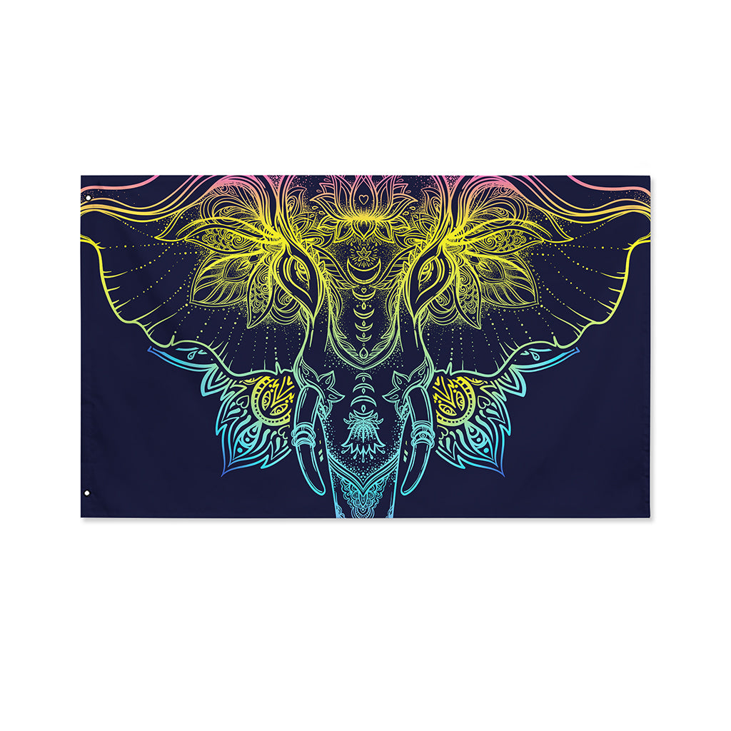 Rainbow Indian Elephant Print Polyester Flag