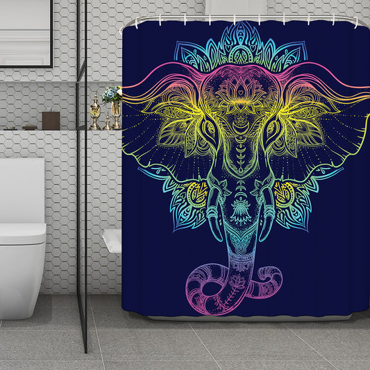 Rainbow Indian Elephant Print Polyester Shower Curtain