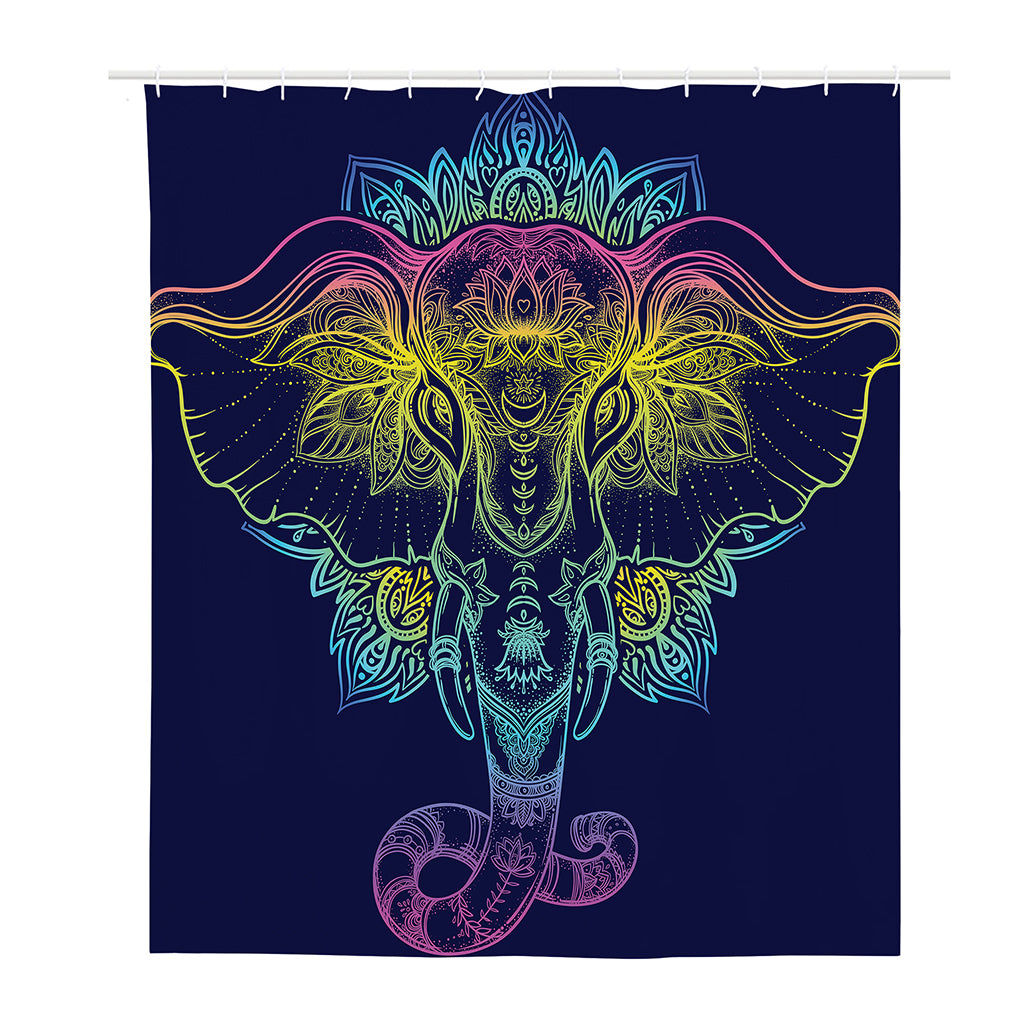 Rainbow Indian Elephant Print Polyester Shower Curtain