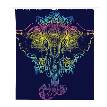 Rainbow Indian Elephant Print Polyester Shower Curtain