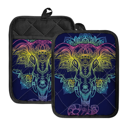 Rainbow Indian Elephant Print Pot Holders With Pocket