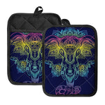 Rainbow Indian Elephant Print Pot Holders With Pocket