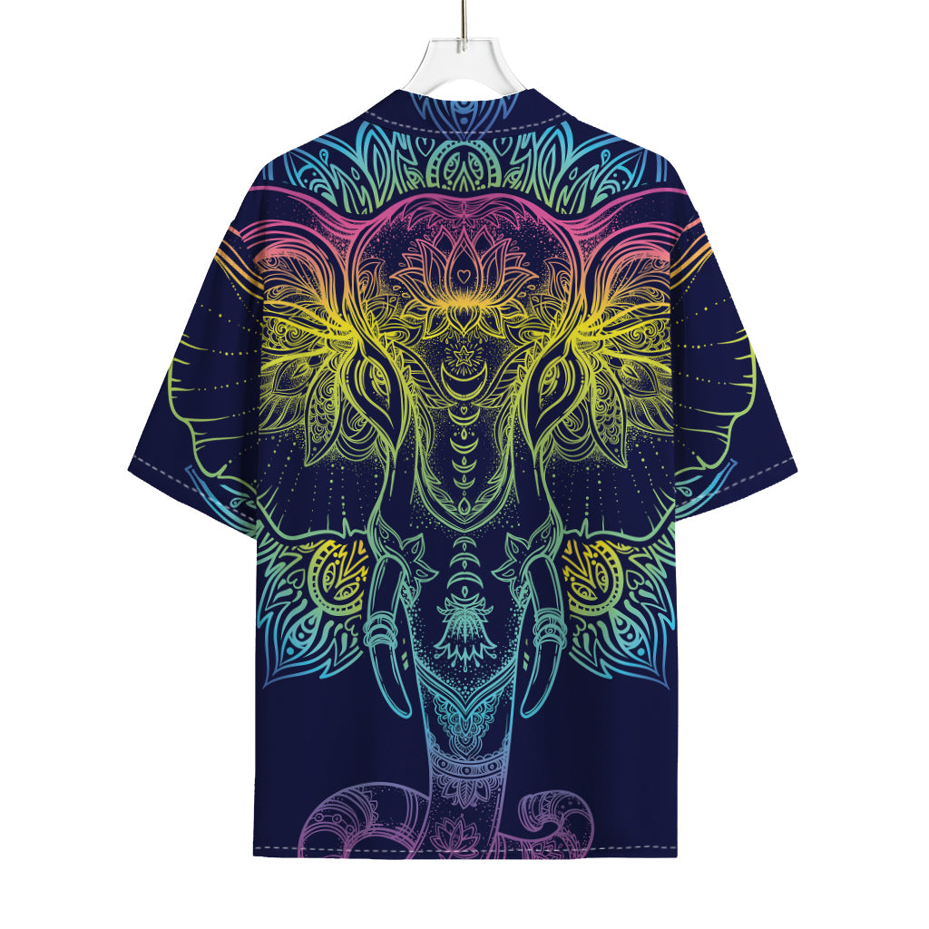 Rainbow Indian Elephant Print Rayon Hawaiian Shirt