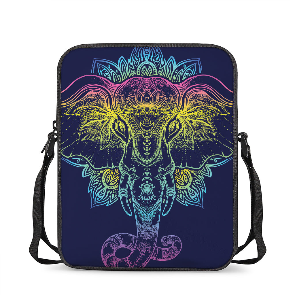 Rainbow Indian Elephant Print Rectangular Crossbody Bag