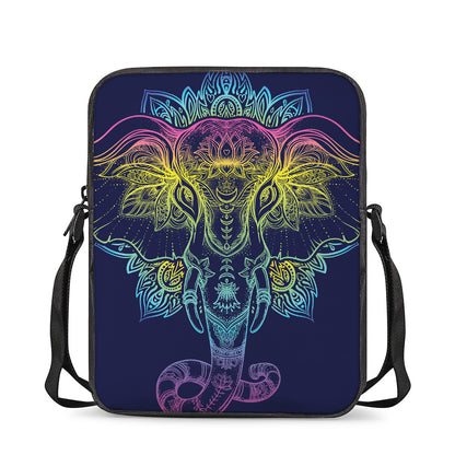 Rainbow Indian Elephant Print Rectangular Crossbody Bag