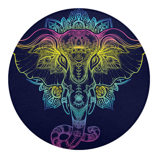 Rainbow Indian Elephant Print Round Blanket