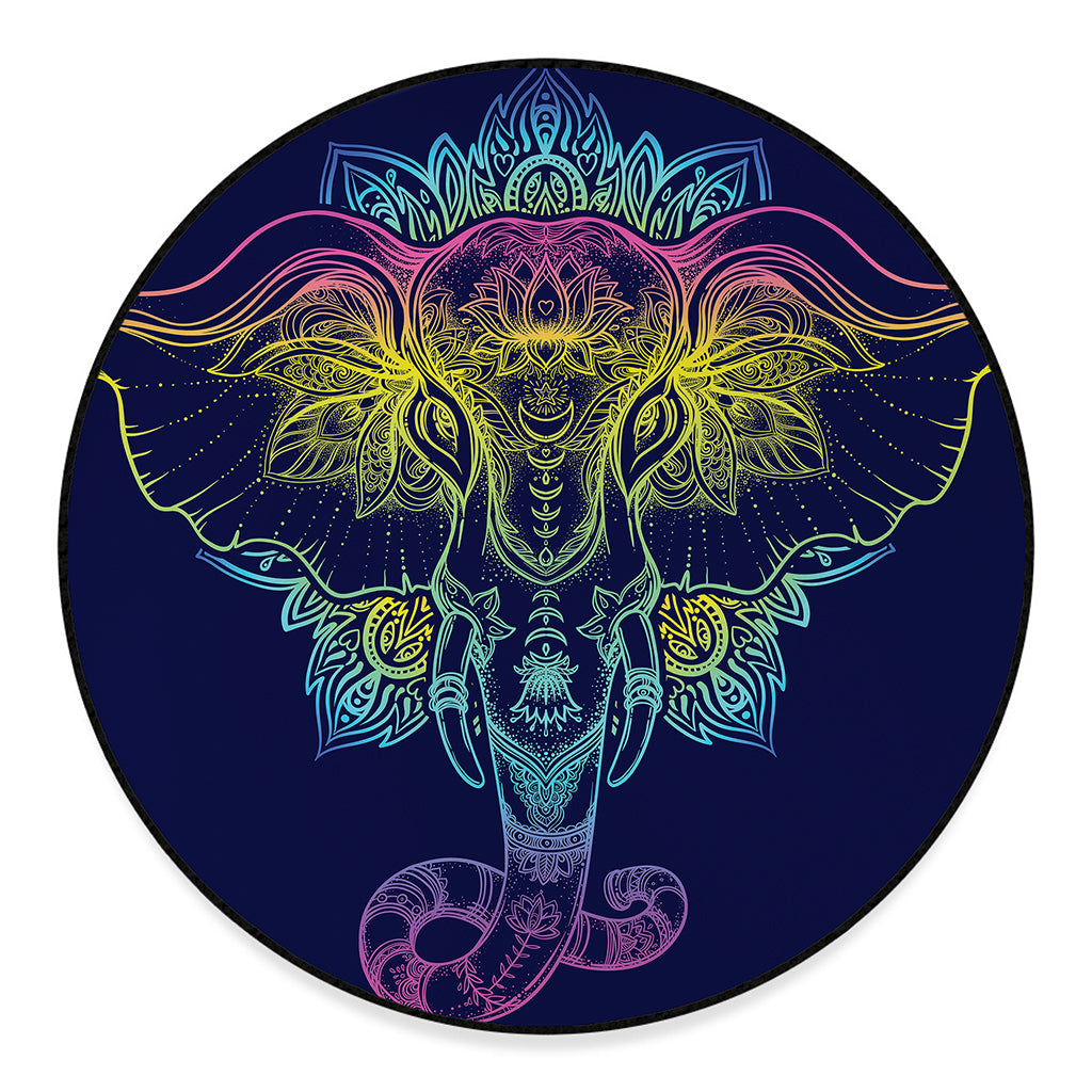 Rainbow Indian Elephant Print Round Floor Mat
