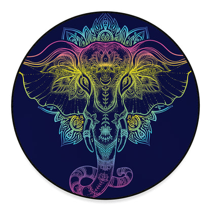 Rainbow Indian Elephant Print Round Floor Mat