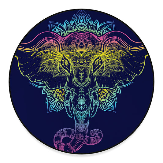 Rainbow Indian Elephant Print Round Floor Mat