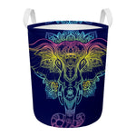 Rainbow Indian Elephant Print Round Laundry Basket