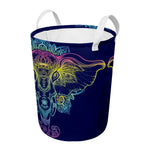 Rainbow Indian Elephant Print Round Laundry Basket