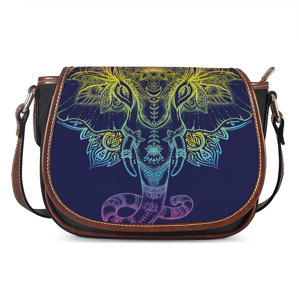 Rainbow Indian Elephant Print Saddle Bag