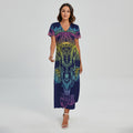 Rainbow Indian Elephant Print Short Sleeve Maxi Dress