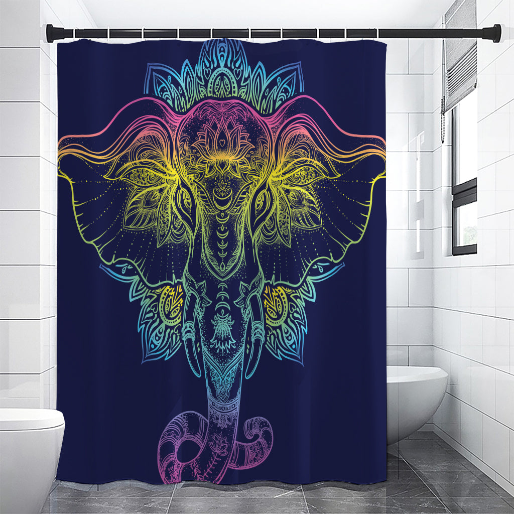 Rainbow Indian Elephant Print Shower Curtain