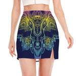 Rainbow Indian Elephant Print Side Slit Mini Skirt