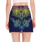 Rainbow Indian Elephant Print Side Slit Mini Skirt