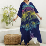 Rainbow Indian Elephant Print Silk V-Neck Kaftan Dress