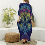 Rainbow Indian Elephant Print Silk V-Neck Kaftan Dress