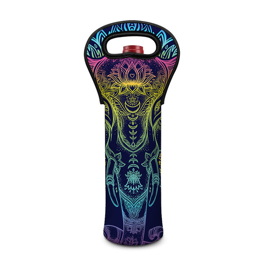 Rainbow Indian Elephant Print Single Neoprene Wine Tote