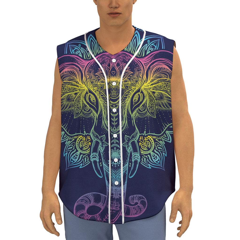 Rainbow Indian Elephant Print Sleeveless Baseball Jersey