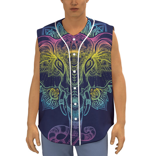 Rainbow Indian Elephant Print Sleeveless Baseball Jersey