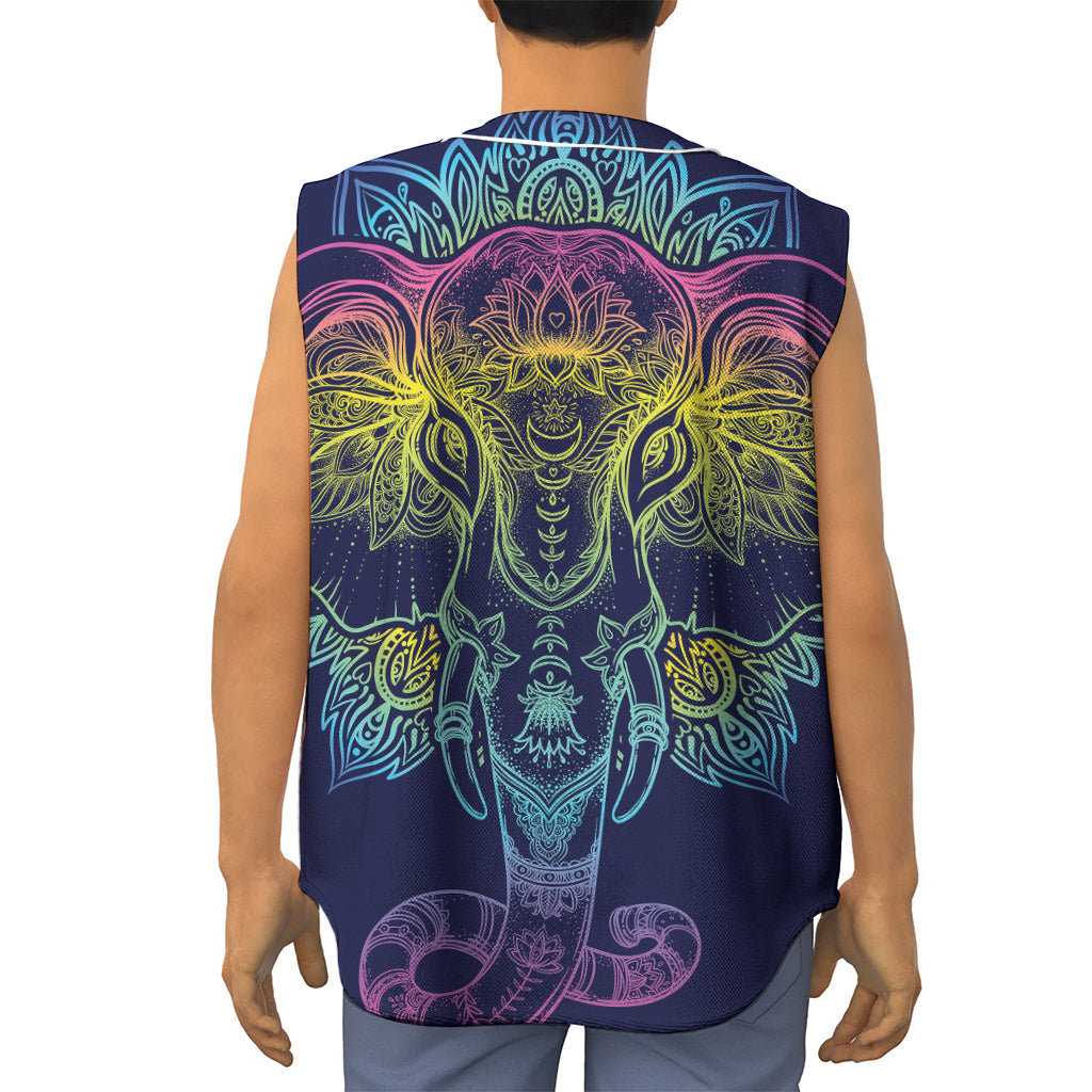 Rainbow Indian Elephant Print Sleeveless Baseball Jersey