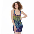 Rainbow Indian Elephant Print Sleeveless Bodycon Dress