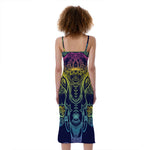 Rainbow Indian Elephant Print Slim Fit Midi Cami Dress