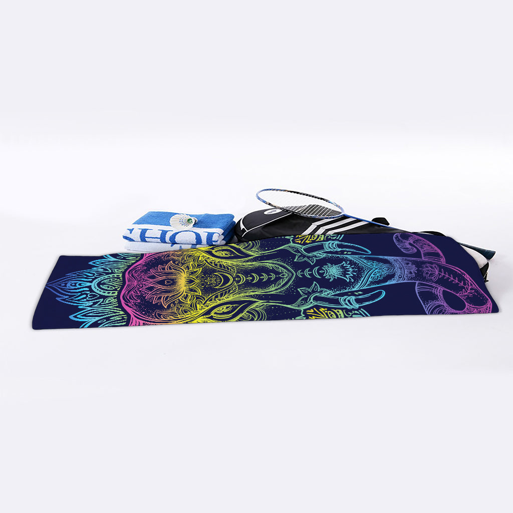 Rainbow Indian Elephant Print Sports Towel