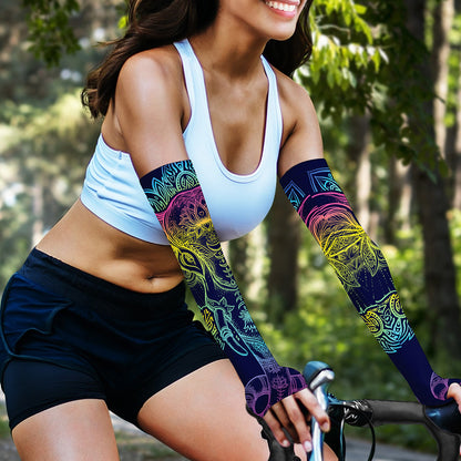 Rainbow Indian Elephant Print Sun Protection Arm Sleeves