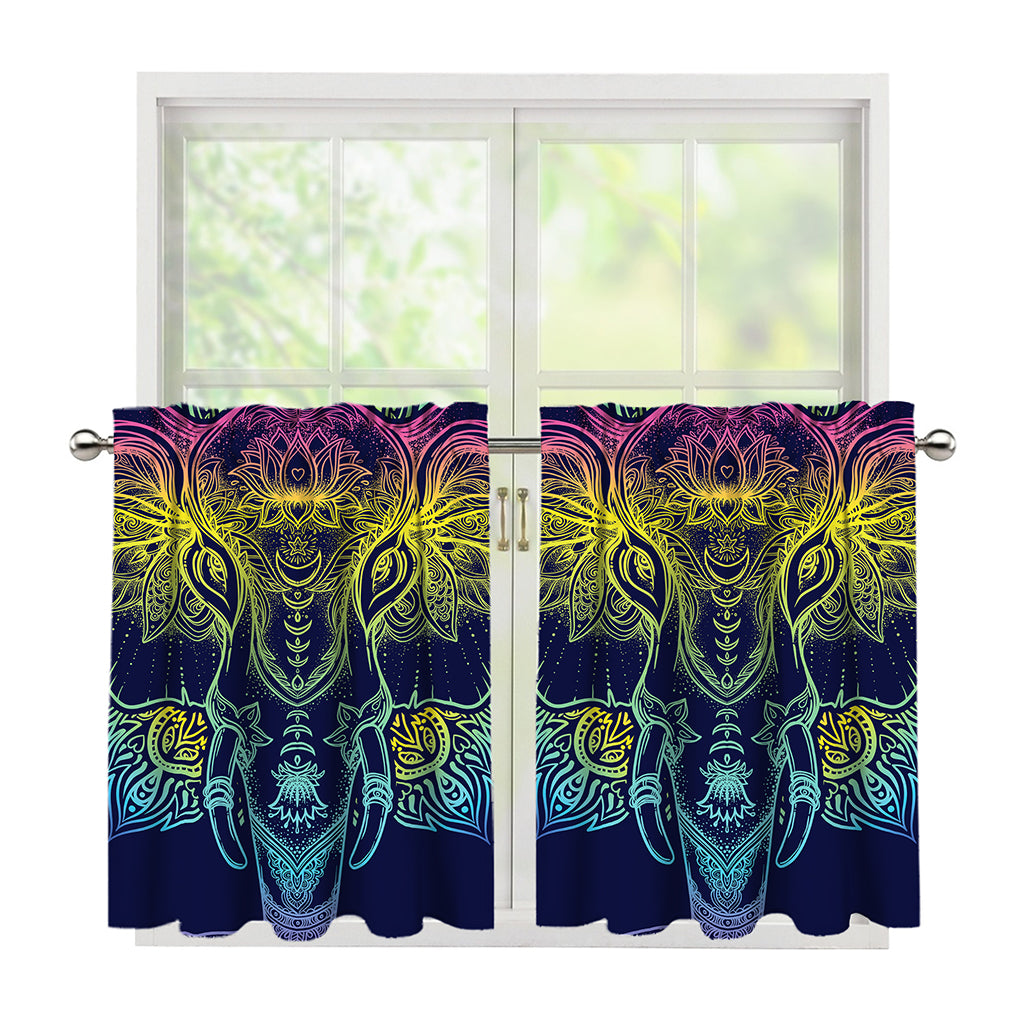 Rainbow Indian Elephant Print Tier Curtains
